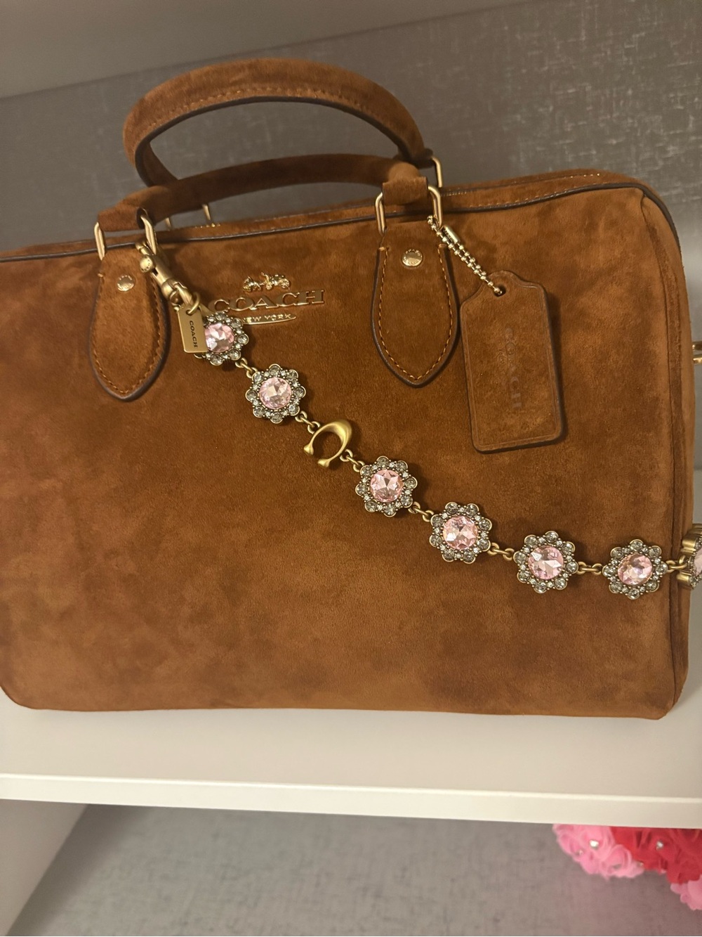 Coach jewelry chain strap Pink/brass